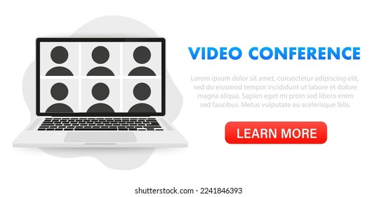 Incoming video call on laptop. A laptop with an incoming call, a person's profile picture, Online training, Video chat user interface, Video call window overlay. Vector illustration