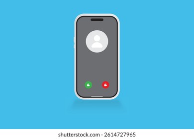 Incoming video call screen on smartphone with avatar icon on blue background