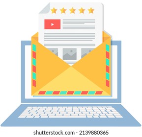 Incomming email with envelope on screen. Online service for chatting and mailing. Program for communication via Internet. Virtual mailbox with digital letter on display. Computer application with mail