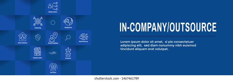 In-Company and Outsource Icon Set with web header banner