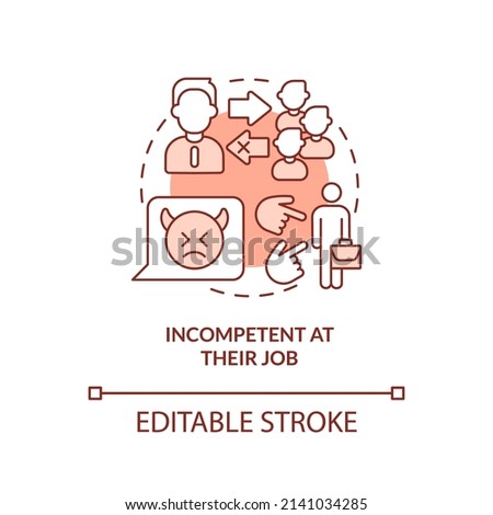 Incompetent at their job red concept icon. Unqualified boss. Toxic leader trait abstract idea thin line illustration. Isolated outline drawing. Editable stroke. Arial, Myriad Pro-Bold fonts used