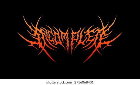 INCOMPLETO metal agressivo com chamas afiadas como formas, projetado para logotipos de banda, roupas de rua, mercadorias e marca escura.