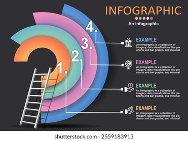 Incomplete circle infographic vector graphic element with layers showing steps for presentation, management, administration, planning, banking and management timeline and progress.