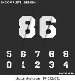 Incomplete digital design. Set of numbers 0 1 2 3 4 5 6 7 8 9. Vector illustration.