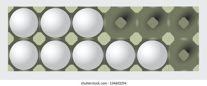 Incomplete egg tray on a dozen eggs. Packaging for food. Vector illustration.