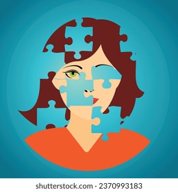 Incomplete face of a woman part of a puzzle