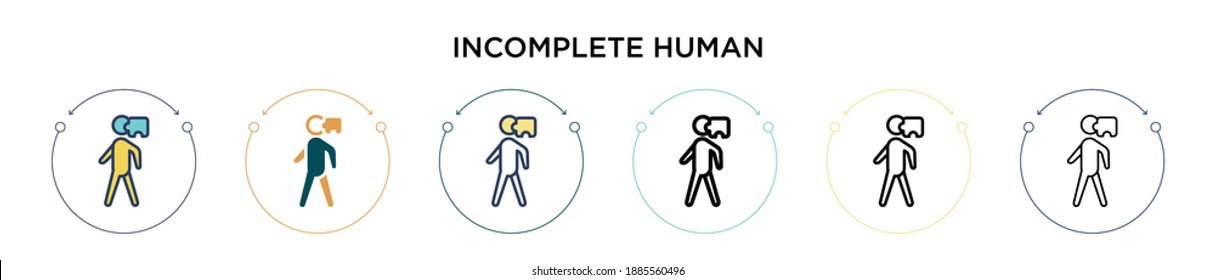 Incomplete human icon in filled, thin line, outline and stroke style. Vector illustration of two colored and black incomplete human vector icons designs can be used for mobile, ui, web