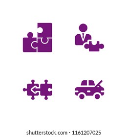 incomplete icon. 4 incomplete set with puzzle, damage and puzzle piece vector icons for web and mobile app