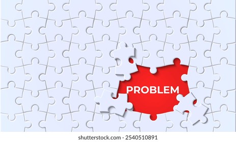 Incomplete jigsaw puzzle piece with the word Problem. Concept of solutions in solving problems. Illustration of finding solutions and ideas