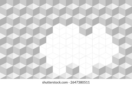 Onvolledig monochroom 3d kubus naadloos patroon met kopieerruimte. Vector Herhalende textuur.
