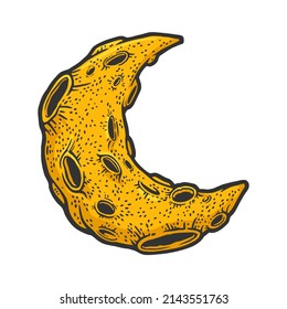 Incomplete partial moon cartoon color sketch engraving vector illustration. T-shirt apparel print design. Scratch board imitation. Black and white hand drawn image.