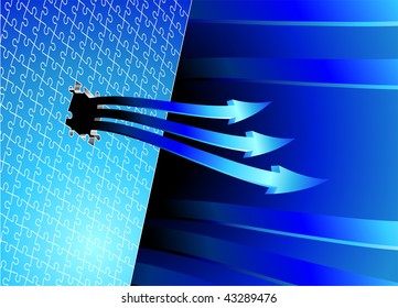Incomplete Puzzle with Arrow bursting out Original Vector Illustration Incomplete Puzzle Ideal for Business Puzzle