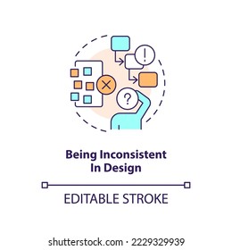 Inconsistency concept icon. App usability. Frequent user experience design mistake abstract idea thin line illustration. Isolated outline drawing. Editable stroke. Arial, Myriad Pro-Bold fonts used