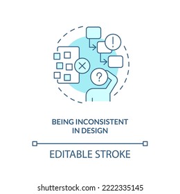 Inconsistency Turquoise Concept Icon. App Usability. Common User Experience Problem Abstract Idea Thin Line Illustration. Isolated Outline Drawing. Editable Stroke. Arial, Myriad Pro-Bold Fonts Used