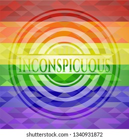 Inconspicuous emblem on mosaic background with the colors of the LGBT flag