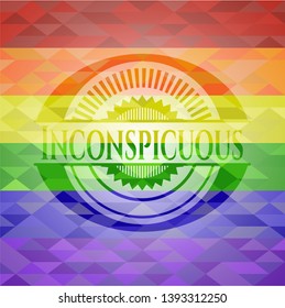 Inconspicuous emblem on mosaic background with the colors of the LGBT flag
