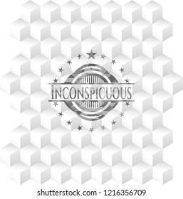 Inconspicuous grey emblem with geometric cube white background
