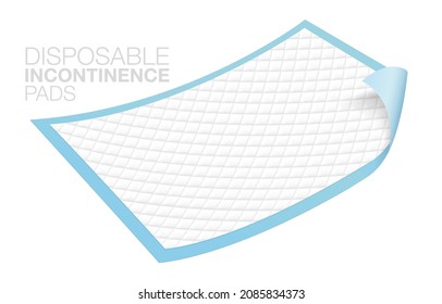 Incontinence Pads Used To Protect Adult Feces And Dirt. At The Patient's Bed Disposable Incontinence Pads Isolated On White Background. Realistic EPS File