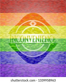 Inconvenience emblem on mosaic background with the colors of the LGBT flag