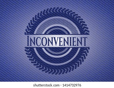 Inconvenient emblem with denim high quality background. Vector Illustration. Detailed.