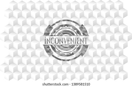 Inconvenient grey emblem with cube white background