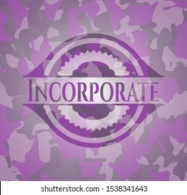 Incorporate pink and purple camouflaged emblem. Vector Illustration. Detailed.