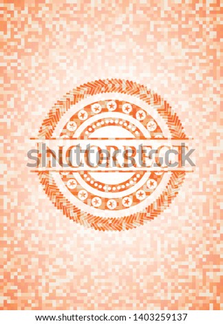 Incorrect abstract orange mosaic emblem with background