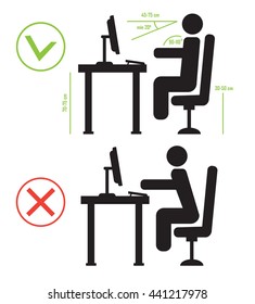 Incorrect and Correct back sitting position eps 10