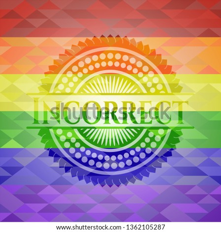 Incorrect emblem on mosaic background with the colors of the LGBT flag