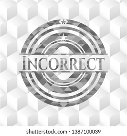 Incorrect grey badge with geometric cube white background