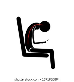 incorrect posture when working with the phone. medical advice. rachiocampsis. vector illustration. EPS 10.