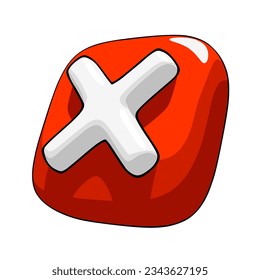 Incorrect sign or wrong mark icon. Red button with white cross, three-quarter view. Simple 3D vector illustration on white background