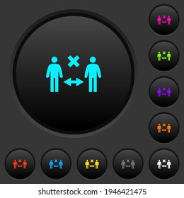 Incorrect social distancing dark push buttons with vivid color icons on dark grey background