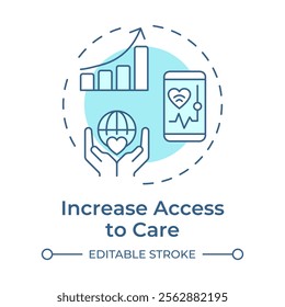 Increase access to care soft blue concept icon. Removes barriers to healthcare. Benefit of telehealth. Round shape line illustration. Abstract idea. Graphic design. Easy to use in presentation