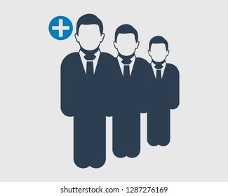 Increase or Add users Icon. Standing male symbol on gray background. Flat style vector EPS.