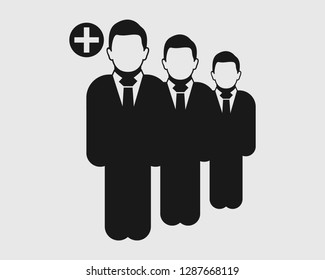 Increase or Add users Icon. Standing male symbol on gray background. Flat style vector EPS.