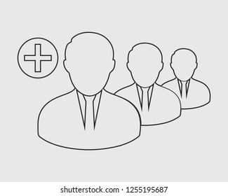Increase or Add users line Icon on gray background
