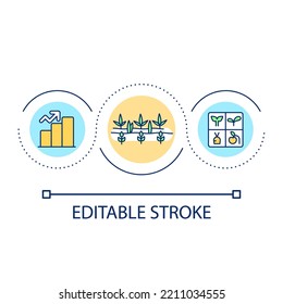 Increase Amount Of Various Plants Loop Concept Icon. Crops Selection. Farming Productivity Abstract Idea Thin Line Illustration. Isolated Outline Drawing. Editable Stroke. Arial Font Used