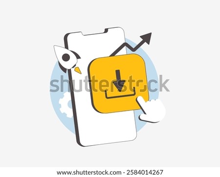 Increase app downloads with effective application store optimization - ASO strategies, including keyword optimization, high-quality visuals and positive user reviews. Boost app downloads illustration
