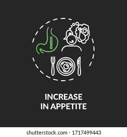 Increase In Appetite Chalk RGB Color Concept Icon. Cannabis Consumption, Marijuana Side Effect Idea. Hunger, Eating Desire, Munchies. Vector Isolated Chalkboard Illustration On Black Background