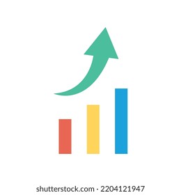 Increase arrow and data statistic in report financial bar chart show business progress. upward graphic Growing graph icon, sign, outline, solid. Vector illustration filled outline style. EPS10