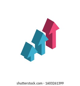 Increase arrows design, workflow infographic data information business analytics and visual presentation theme Vector illustration