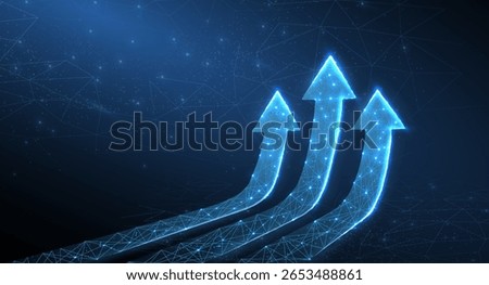 Increase arrows isolated on abstracts background. Business success, financial chart, upward trend, economic investment value, arrow growth, finance concept, company development, digital infographic.