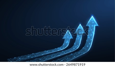 Increase arrows isolated on blue background. Business success, financial chart, upward trend, economic investment value, arrow growth, finance concept, company development, digital infographic.
