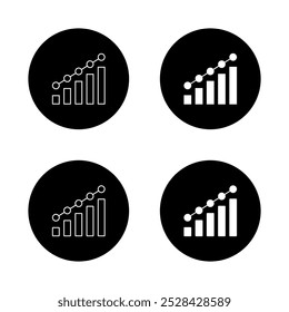 Aumentar ícone do gráfico de barras no círculo preto. Símbolo de sinal estatístico