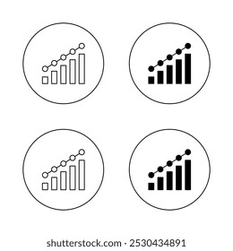 Increase bar chart icon on circle line. Statistic sign symbol