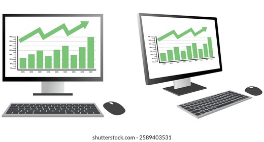 Increase bar graph online in device featuring a rising bar chart, symbolizing growth, success, and analytics