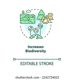 Increase biodiversity concept icon. Agricultural expansion. Regenerative food abstract idea thin line illustration. Isolated outline drawing. Editable stroke. Arial, Myriad Pro-Bold fonts used