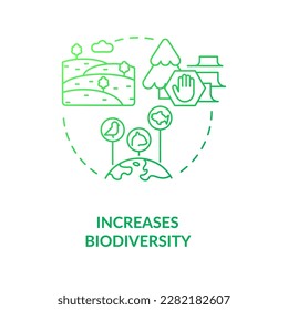 Increase biodiversity green gradient concept icon. Agricultural expansion. Regenerative food abstract idea thin line illustration. Isolated outline drawing. Myriad Pro-Bold font used