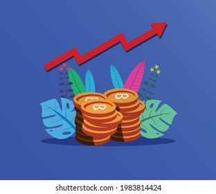 Increase bitcoin rate icon and arrow design of Cryptocurrency. Money  currency exchanger financial internet market electronic finance and internet theme. vector illustration.